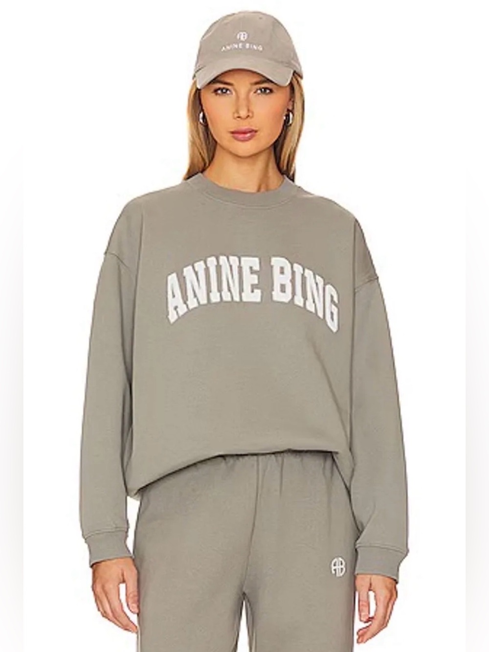 Anine Bing Tyler Logo Crewneck Sweatshirt Storm Grey Size XL